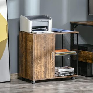 Mobile per stampante e documenti, cassettiera con ruote in stile nordico, mobile multiuso per ufficio e casa, marrone vintage