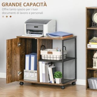 Mobile per stampante e documenti, cassettiera con ruote in stile nordico, mobile multiuso per ufficio e casa, marrone vintage