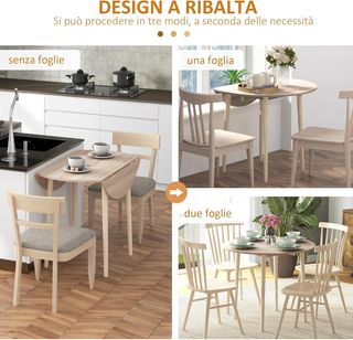 Mesa Plegable de Abertura para Cocina y Sala de Estar, Mesa de Comedor en Aglomerado y Madera de Pino, Ø89X73.5 Cm, Color Madera