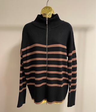 Camisola/casaco malha preto e castanho