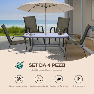 Set di 4 sedie da giardino impilabili per risparmiare spazio, sedie da esterno con braccioli in metallo e tessuto traspirante, marrone