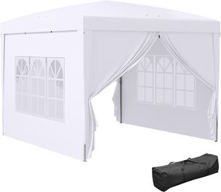 Gazebo Pieghevole 3X3 Pop up Con 2 Porte E 2 Finestre, 4 Pannelli Laterali E Borsa Da Trasporto, Gazebo Da Esterno In Acciaio E Tessuto Oxford, Per Giardino, Feste, Campeggio, Bianco