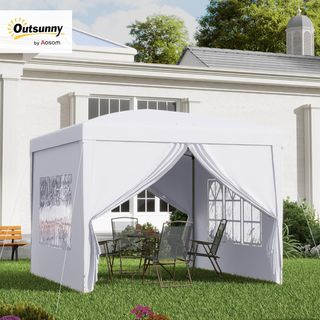 Gazebo Pieghevole 3X3 Pop up Con 2 Porte E 2 Finestre, 4 Pannelli Laterali E Borsa Da Trasporto, Gazebo Da Esterno In Acciaio E Tessuto Oxford, Per Giardino, Feste, Campeggio, Bianco