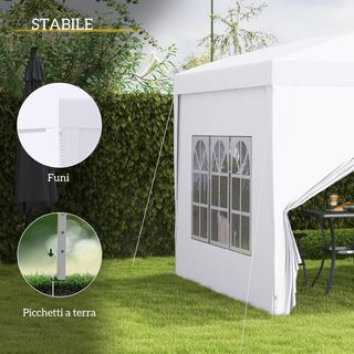 Gazebo Pieghevole 3X3 Pop up Con 2 Porte E 2 Finestre, 4 Pannelli Laterali E Borsa Da Trasporto, Gazebo Da Esterno In Acciaio E Tessuto Oxford, Per Giardino, Feste, Campeggio, Bianco