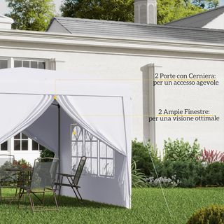 Gazebo Pieghevole 3X3 Pop up Con 2 Porte E 2 Finestre, 4 Pannelli Laterali E Borsa Da Trasporto, Gazebo Da Esterno In Acciaio E Tessuto Oxford, Per Giardino, Feste, Campeggio, Bianco