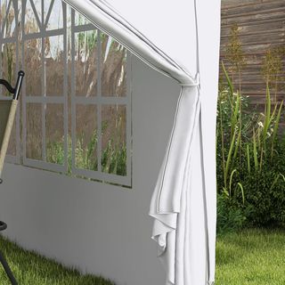 Gazebo Pieghevole 3X3 Pop up Con 2 Porte E 2 Finestre, 4 Pannelli Laterali E Borsa Da Trasporto, Gazebo Da Esterno In Acciaio E Tessuto Oxford, Per Giardino, Feste, Campeggio, Bianco