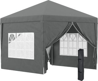 Gazebo Pieghevole 3X3 Pop up Con 2 Porte E 2 Finestre, 4 Pannelli Laterali E Borsa Da Trasporto, Gazebo Da Esterno In Acciaio E Tessuto Oxford, Per Giardino, Feste, Campeggio, Grigio