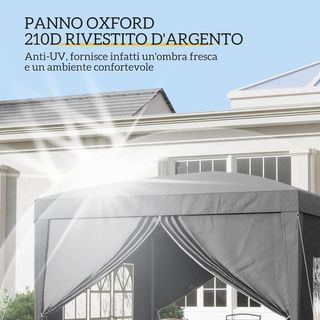 Gazebo Pieghevole 3X3 Pop up Con 2 Porte E 2 Finestre, 4 Pannelli Laterali E Borsa Da Trasporto, Gazebo Da Esterno In Acciaio E Tessuto Oxford, Per Giardino, Feste, Campeggio, Grigio
