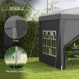 Gazebo Pieghevole 3X3 Pop up Con 2 Porte E 2 Finestre, 4 Pannelli Laterali E Borsa Da Trasporto, Gazebo Da Esterno In Acciaio E Tessuto Oxford, Per Giardino, Feste, Campeggio, Grigio