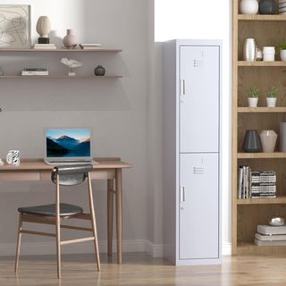 Armadio 4 Ripiani 2 Porte Chiusura Sicura Ufficio Garage Laboratorio Acciaio Laminato a Freddo 38X46X180Cm Grigio