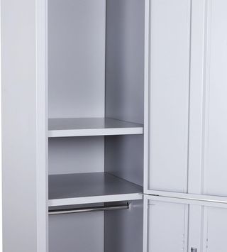 Armadio 4 Ripiani 2 Porte Chiusura Sicura Ufficio Garage Laboratorio Acciaio Laminato a Freddo 38X46X180Cm Grigio