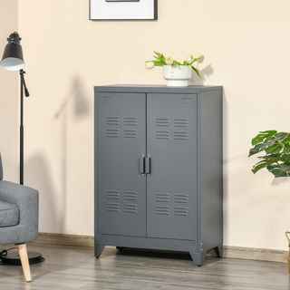 Armadio da ufficio a 3 livelli con 2 ripiani regolabili, armadio in metallo per documenti con 2 porte, per casa, ufficio e garage, 75X33X110Cm, grigio