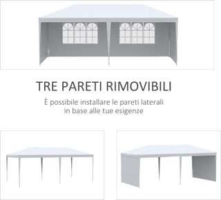 Gazebo da Giardino 6x3 M con Fori di Drenaggio, Pareti Rimovibili e Finestre, Gazebo Esterno in Acciaio e PE, Protezione UV, per Giardino, Feste, Campeggio, Matrimoni e Mercati, Bianco
