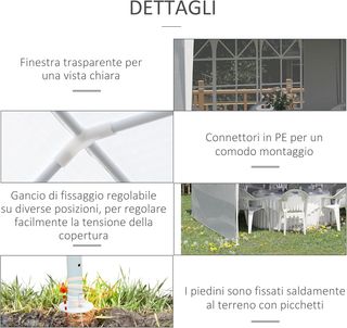 Gazebo da Giardino 6x3 M con Fori di Drenaggio, Pareti Rimovibili e Finestre, Gazebo Esterno in Acciaio e PE, Protezione UV, per Giardino, Feste, Campeggio, Matrimoni e Mercati, Bianco