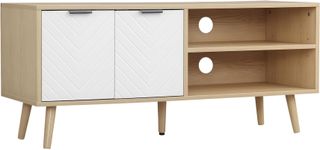 Mobile TV 46" Max in Agglomerate e Legno, Mobile TV Moderno con 2 Ripiani Aperti Regolabili e Armadio, 110X39X48.8 Cm, Color Legno e Bianco