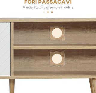 Mobile TV 46" Max in Agglomerate e Legno, Mobile TV Moderno con 2 Ripiani Aperti Regolabili e Armadio, 110X39X48.8 Cm, Color Legno e Bianco