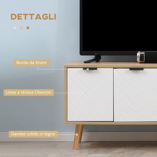 Mobile TV 46" Max in Agglomerate e Legno, Mobile TV Moderno con 2 Ripiani Aperti Regolabili e Armadio, 110X39X48.8 Cm, Color Legno e Bianco