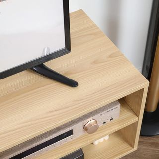 Mobile TV 46" Max in Agglomerate e Legno, Mobile TV Moderno con 2 Ripiani Aperti Regolabili e Armadio, 110X39X48.8 Cm, Color Legno e Bianco