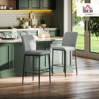Set di 2 Sgabelli da Bar in Velluto, Sedie Alte Moderne con Poggiapiedi e Schienale, Sgabelli da Cucina e Soggiorno, 41X52X97 Cm, Grigio