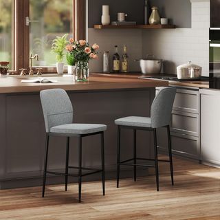 Set di 2 Sgabelli da Bar in Velluto, Sedie Alte Moderne con Poggiapiedi e Schienale, Sgabelli da Cucina e Soggiorno, 41X52X97 Cm, Grigio