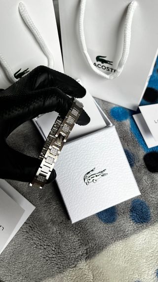 Pulsera Lacoste Plata y Blanco