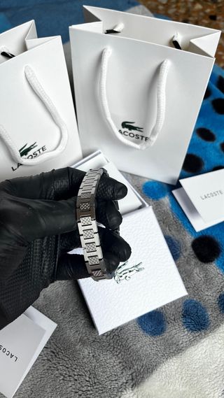 Pulsera Lacoste Plata y Blanco