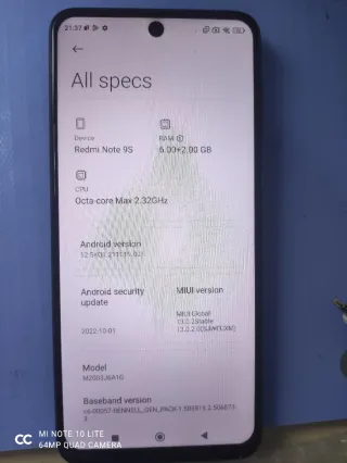 Xiaomi Redmi Note 9S Negro