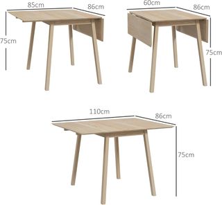 Mesa Plegable Ahorra Espacio con 2 Alas, Mesa de Comedor para 2-4 Personas en Madera de Pino, Color Madera Natural
