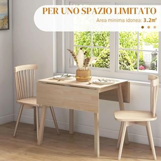 Mesa Plegable Ahorra Espacio con 2 Alas, Mesa de Comedor para 2-4 Personas en Madera de Pino, Color Madera Natural