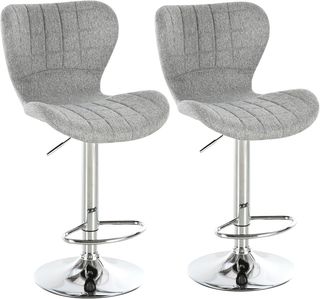 Set di 2 Sgabelli da Bar Girevoli con Altezza Regolabile, Sgabelli da Cucina con Poggiapiedi e Schienale in Tessuto, 47X51.5X89.5-111.5 Cm, Grigio