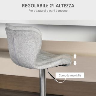 Set di 2 Sgabelli da Bar Girevoli con Altezza Regolabile, Sgabelli da Cucina con Poggiapiedi e Schienale in Tessuto, 47X51.5X89.5-111.5 Cm, Grigio
