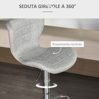 Set di 2 Sgabelli da Bar Girevoli con Altezza Regolabile, Sgabelli da Cucina con Poggiapiedi e Schienale in Tessuto, 47X51.5X89.5-111.5 Cm, Grigio