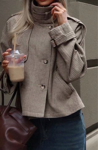 Chaqueta Pata de Gallo Beige y Marrón