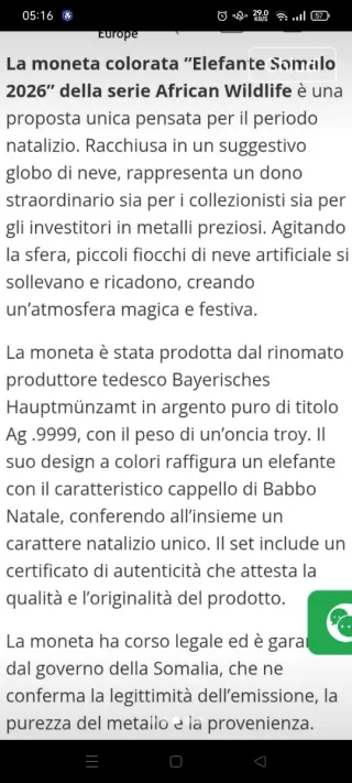 Moneta African Wildlife 1 oz Argento 2026 "Rara"