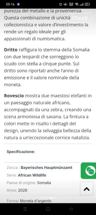 Moneta African Wildlife 1 oz Argento 2026 "Rara"