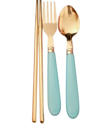 Conjunto Talheres Dourado e Azul