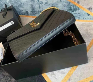Bolso YSL Negro Piel Chevron Cadena Dorada