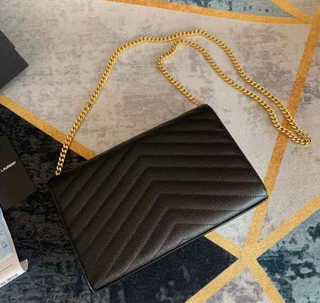 Bolso YSL Negro Piel Chevron Cadena Dorada