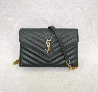 Bolso YSL Negro Piel Chevron Cadena Dorada