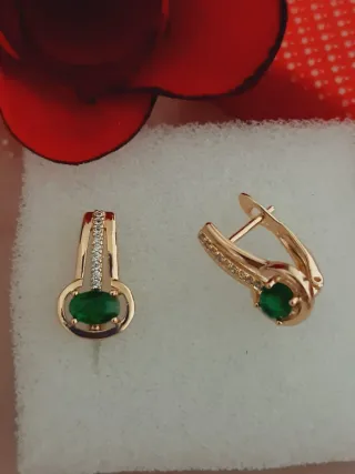 Pendientes gold filled  Circonitas Esmeralda 1,6cm