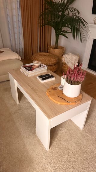 Mesa centro elevable madera y blanco