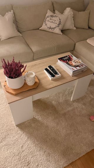 Mesa centro elevable madera y blanco