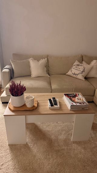 Mesa centro elevable madera y blanco