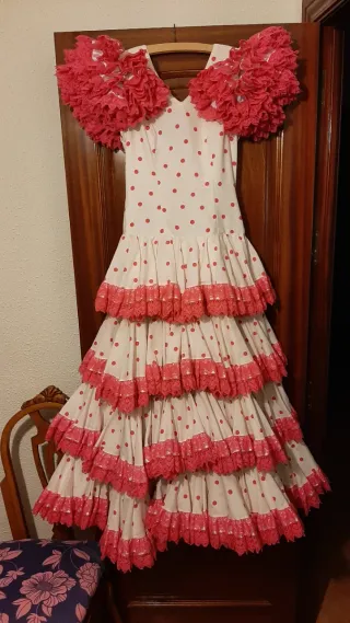 Vestido Gitana Blanco y lunares Rosa