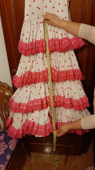 Vestido Gitana Blanco y lunares Rosa