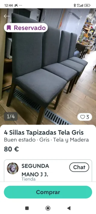 Juego de 4 sillas de comedor grises urge la venta