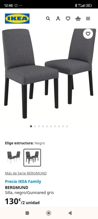 Juego de 4 sillas de comedor grises urge la venta