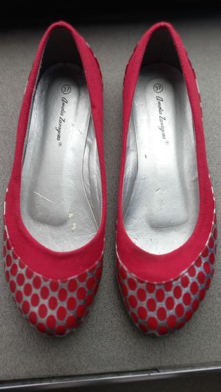 Manoletinas rojas y plateadas Talla 37