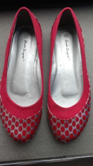 Manoletinas rojas y plateadas Talla 37