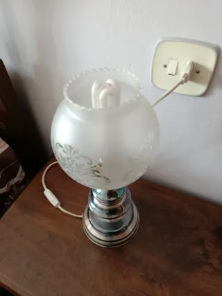 2 Lámparas Mesita Noche Cristal Metal